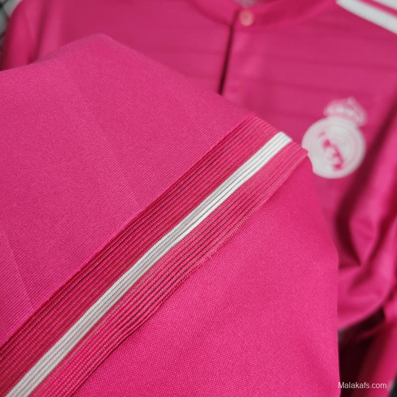 Retro 14-15 Long Sleeve Real Madrid Away Pink Jersey