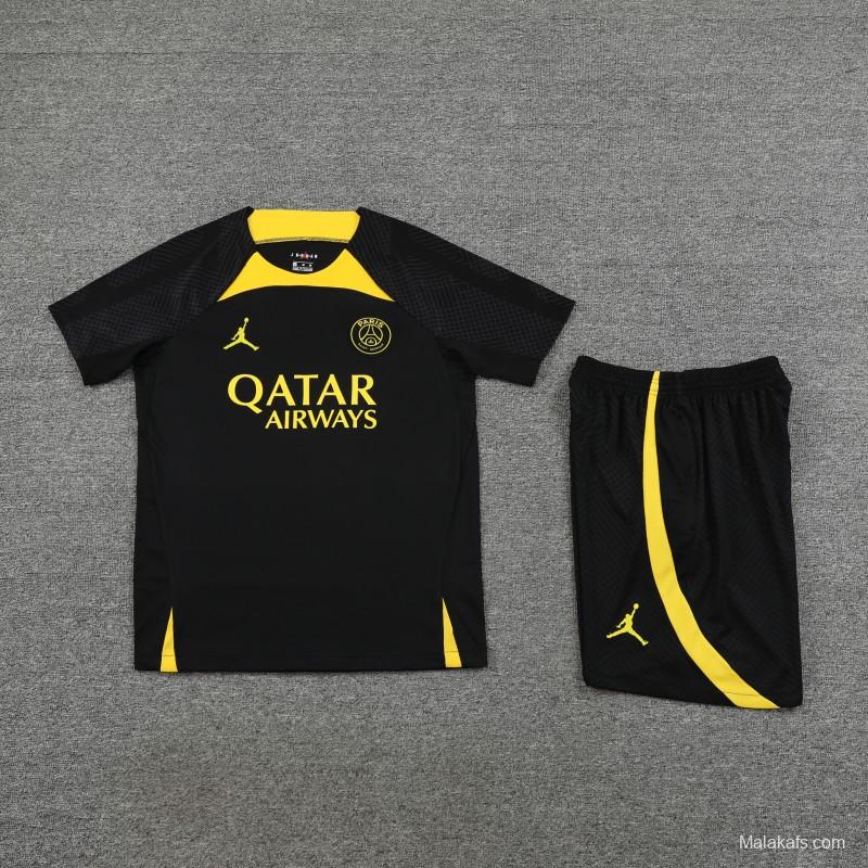 23-24 PSG Black Yellow Short Sleeve+Shorts