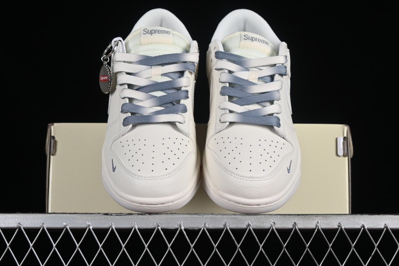 Supreme x Nike SB Dunk Low Anniversary Edition White Grey Customized Low-Top Casual Skate Shoes - BB8657-105