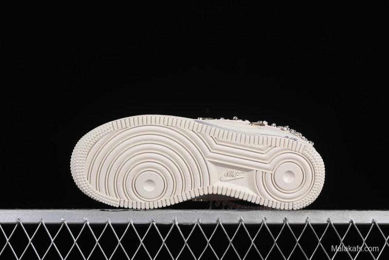 Nike Air Force 1 '07 Low Casual Sneakers in Romantic Pink-Purple with Diamond Chain Accessories - FV1122-333