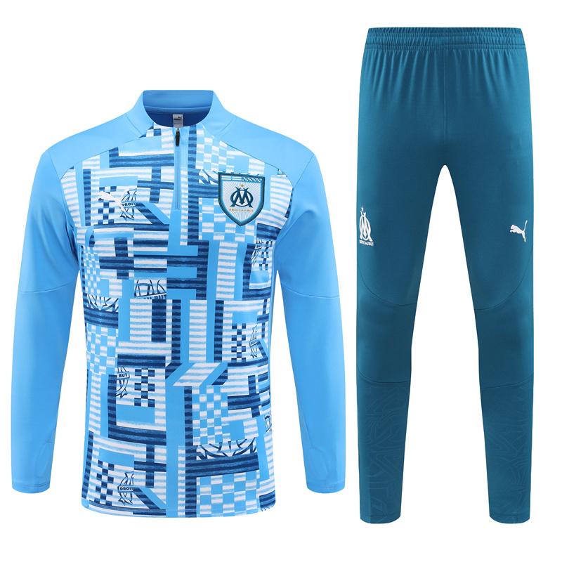 24/25 Olympique Marseille Blue Camouflage Half Zipper Jacket+Long Pants