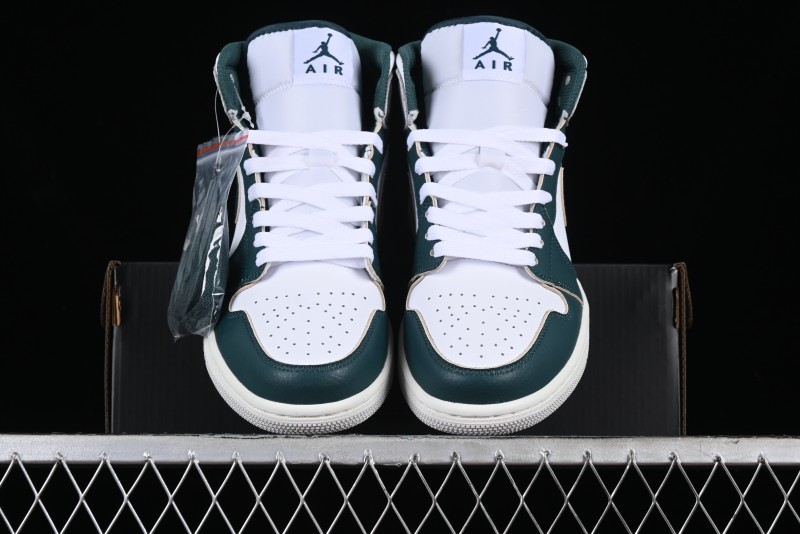 Nike Air Jordan 1 Mid Basketball Shoes with Oxidized Green Leather and Perforated Toe - FQ7720-103