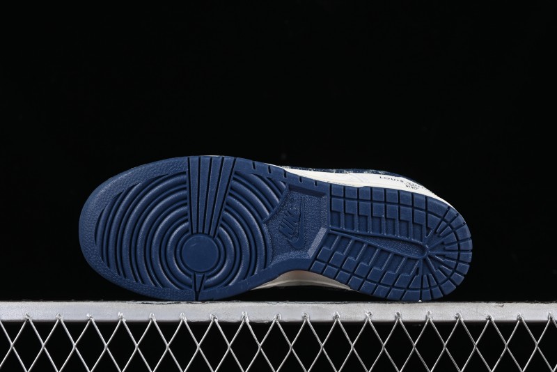 Nike SB Dunk Low LV Collaboration - Dark Blue Denim Anniversary High-End Custom Low-Top Casual Skate Shoes - XP3802-335