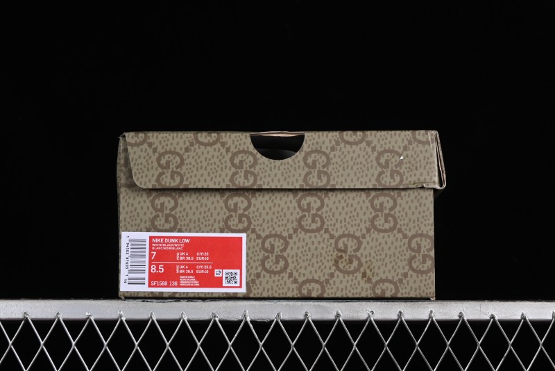 Nike SB Dunk Low Gucci Collaboration - Double G Embroidery Black Swoosh Anniversary Custom Low-Top Casual Skate Shoes - SF1588-136