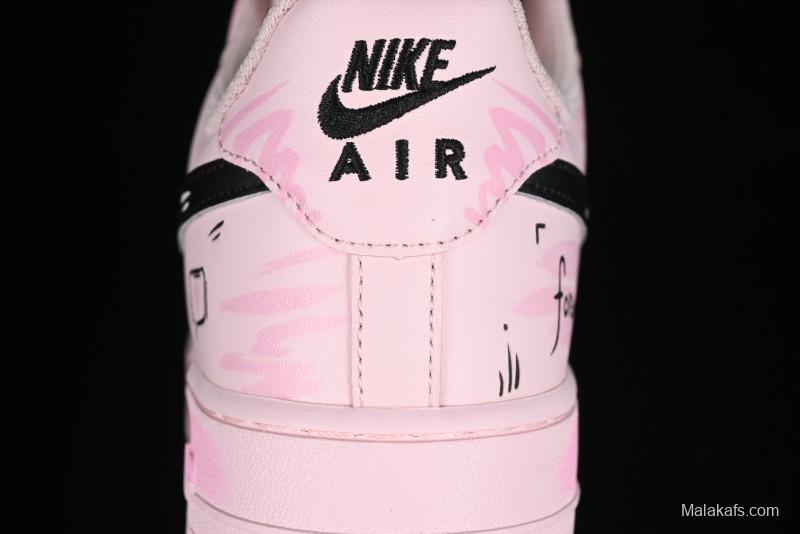 Nike Air Force 1 '07 Low Casual Sneakers with Anime-inspired Peach Pink Spray Design - CW2288-111