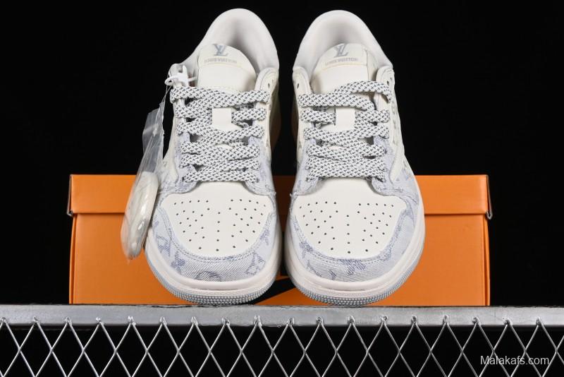 Nike Air Jordan 1 Low OG SP Travis Scott x Fragment Design LV Washed Blue Denim Casual Sneakers - SJ2068-007