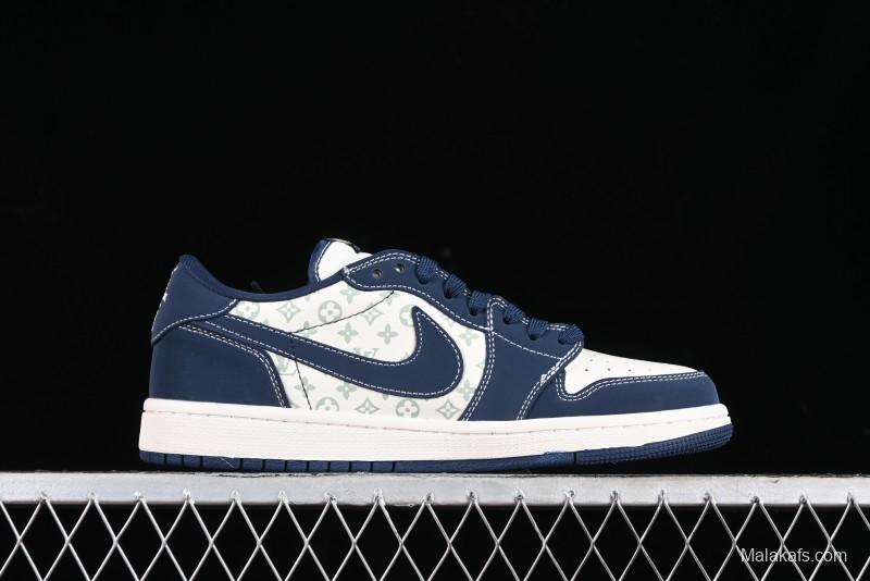 Nike Travis Scott x Fragment Design x Air Jordan 1 Low OG SP AJ1 LV Collaboration Deep Blue Low-top Casual Sneakers - LX1988-103