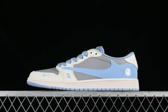 Nike Travis Scott x Fragment Design x Air Jordan 1 Low OG SP AJ1 LV Collaboration Deep Blue Low-Top Casual Sneakers - BB6588-104
