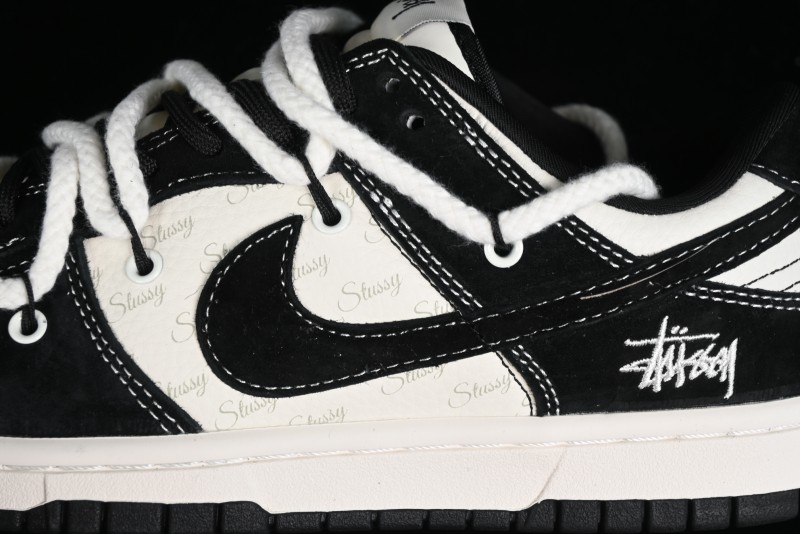 Stussy x Nike Dunk Low SB Sneakers in Beige Black Swoosh - SJ2068-252