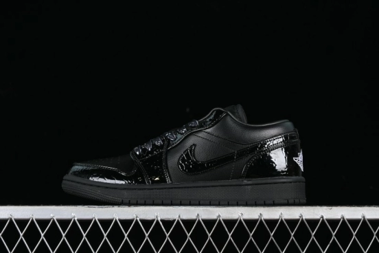 Nike Air Jordan 1 Low "Black Croc" Casual Sneakers with Crocodile-Embossed Leather - HJ7743-010