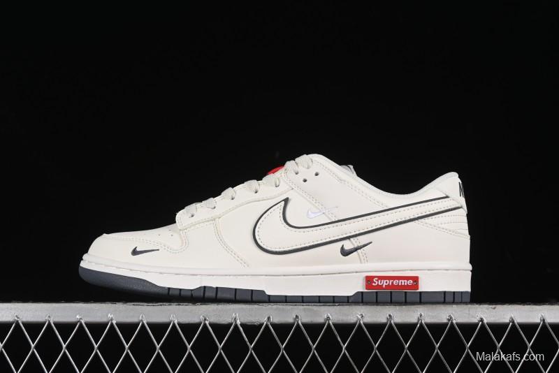 Nike SB Dunk Low Supreme Collaboration - Beige Grey Swoosh Anniversary Customized Low-Top Casual Skate Shoes - DJ2024-014