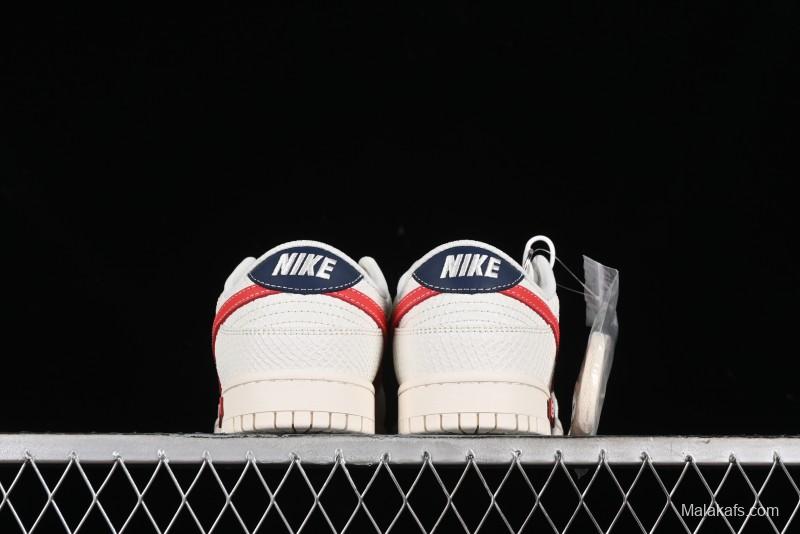 Nike SB Dunk Low Supreme Collaboration - White Dragon Scale Anniversary Custom Low-Top Casual Skate Shoes - BB8685-101
