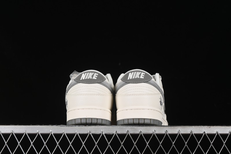 Nike SB Dunk Low Stussy Collaboration - White Grey Double Swoosh Anniversary High-End Custom Low-Top Casual Sneakers - XX2025-206