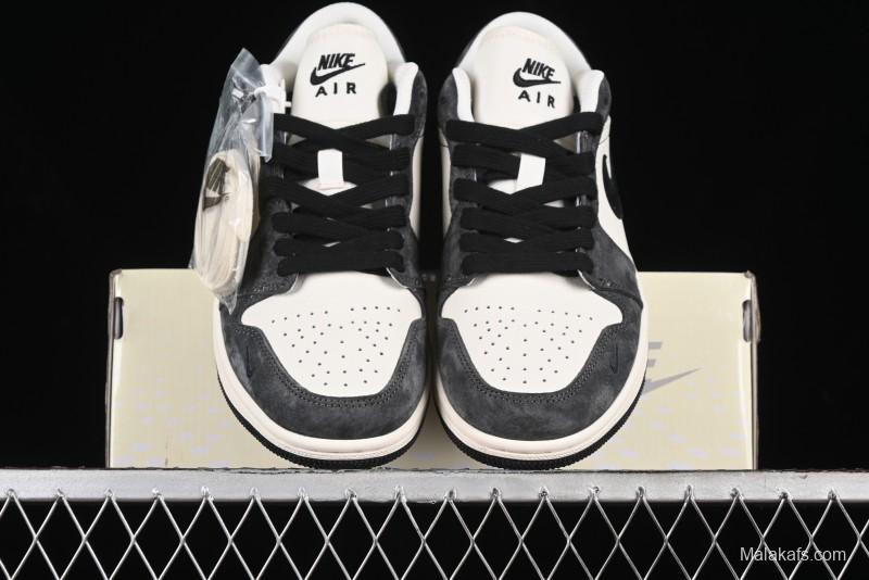 Nike Air Jordan 1 Low Retro Basketball Shoes - Black Velvet Pig Collaboration Custom Design - SJ9950-016