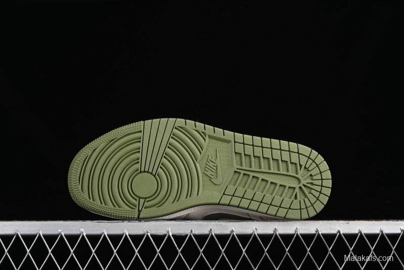 Nike Air Jordan 1 Low Retro Basketball Shoes in Off-White Olive Green - CF3688-019