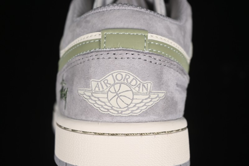 Nike Air Jordan 1 Low Stussy Collaboration - Light Green Elegant Grey Retro Basketball Shoes - WG8850-016