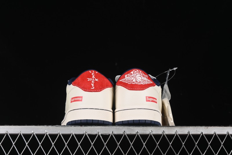 Nike Travis Scott x Fragment Design x Air Jordan 1 Low OG SP AJ1 Supreme Collaboration - Deep Blue Red Culture Casual Sneakers - XY2688-122