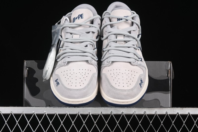 Nike Air Jordan 1 Low AJ1 Bape Collaboration - Grey Blue Retro Basketball Shoes with Custom Laces - SJ9950-019