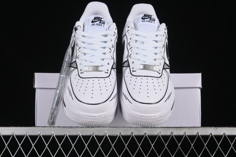 Nike Air Force 1 '07 Low Custom Casual Sneakers with Black and White Manga-Style Hand-Drawn Function Formulas - CT7724-111