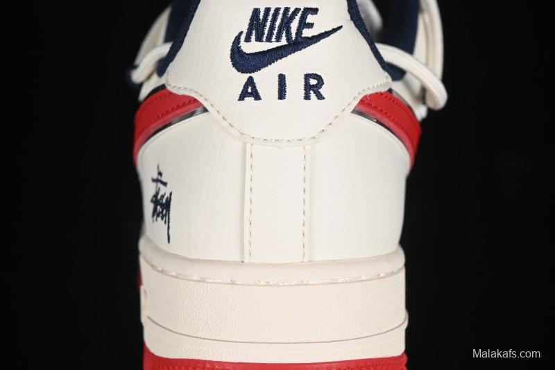 Nike Air Force 1 '07 Low Stussy Collaboration - Off White Red Lace-Up Low-Top Casual Sneakers - SJ1198-300