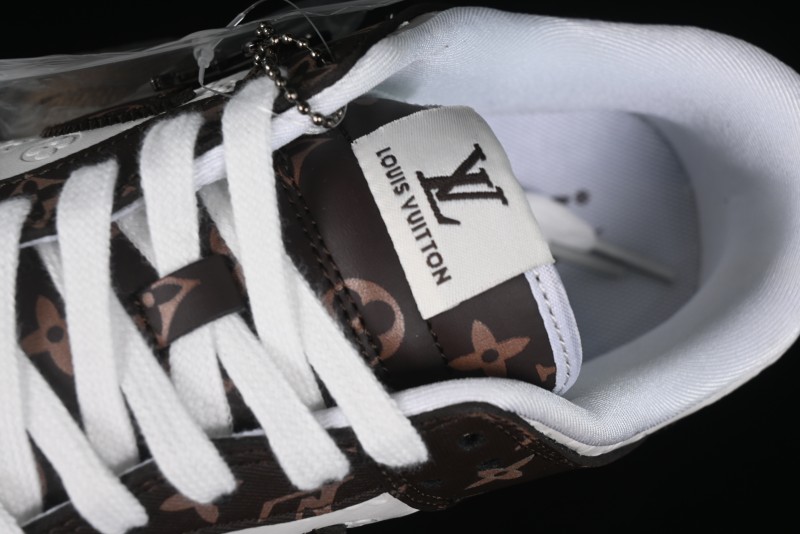 Nike SB Dunk Low LV Collaboration - Embossed White Brown Print Anniversary High-End Custom Low-Top Casual Sneakers - DQ1098-360
