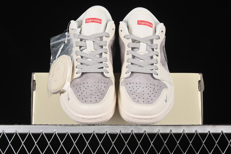 Nike Air Jordan 1 Low Supreme Collaboration - Dual-Tone Beige/Grey Retro Basketball Shoes - SJ9950-030