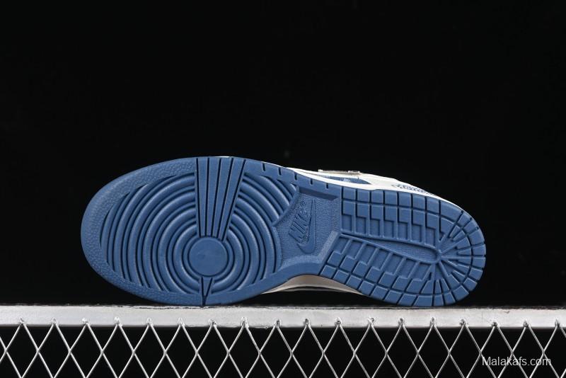 Nike SB Dunk Low LV Collaboration - Beige Blue Print Anniversary High-End Custom Low-Top Casual Skate Shoes - JH8310-954