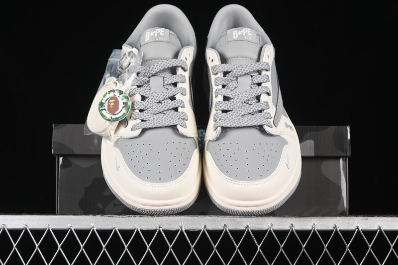Nike Travis Scott x Fragment Design x Air Jordan 1 Low OG SP AJ1 Bape Collaboration - Moon Shadow Grey Low Top Casual Sneakers BB6511-625