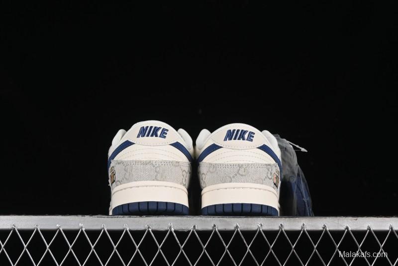 Nike SB Dunk Low Gucci Collaboration - Smoke Blue Anniversary High-End Custom Low-Top Casual Skate Shoes - XX2025-801