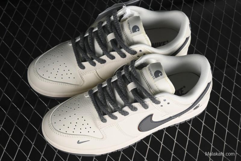 Nike SB Dunk Low Carhartt Collaboration - Off White Grey Swoosh Anniversary Custom Low-Top Casual Skate Shoes - SJ1089-006