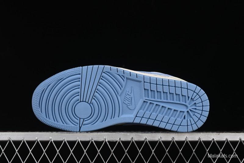 Nike Air Jordan 1 Low LV Collaboration - Light Blue Print Retro Basketball Shoes - WG8850-008