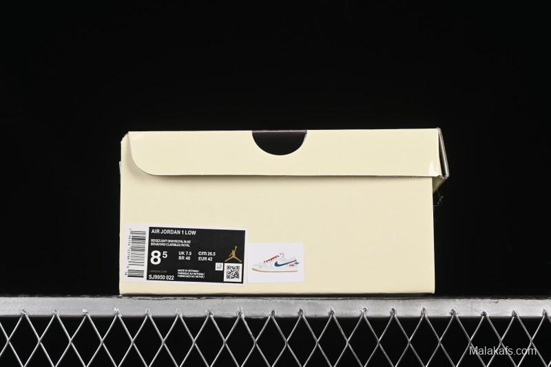 Nike Air Jordan 1 Low Supreme Collaboration - Retro Basketball Shoes in Blue and Gum Sole - SJ9950-022