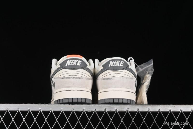 Nike SB Dunk Low Stussy Collaboration Patch Grey White Dark Grey Swoosh Anniversary Custom Low-Top Casual Skate Shoes - MM1089-024