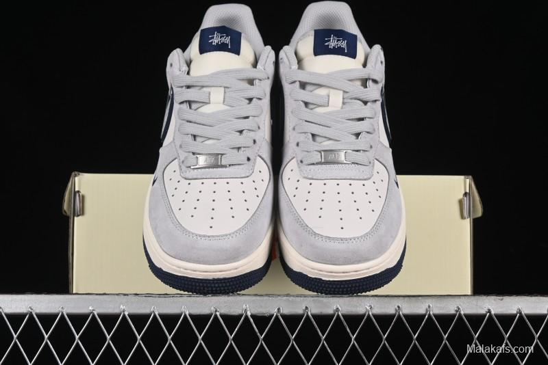 Nike Air Force 1 '07 Low Stussy Collaboration - Grey Pigskin Blue Sole Low-Top Casual Sneakers - XZ3318-028