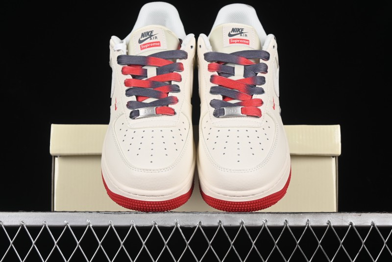 Nike Air Force 1 '07 Low Supreme Collaboration - Beige Red Blue Colorblock Casual Sneakers - XZ6188-228