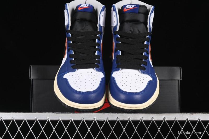 Nike Air Jordan 1 Retro High Basketball Shoes in White Deep Royal Blue - DZ5485-100