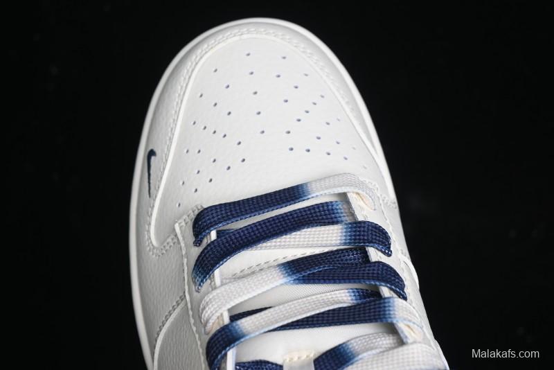 Nike SB Dunk Low Supreme Collaboration - White Blue Color Blocking with Mini Swoosh Anniversary Custom Edition Low-Top Casual Skate Shoes - BB8675-110