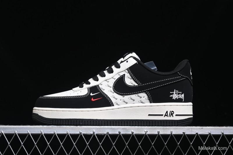 Nike Air Force 1 '07 Low Stussy Collaboration - Black White Mini Swoosh Low-Top Casual Sneakers - SJ6698-010