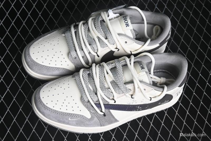 Nike Travis Scott x Fragment Design x Air Jordan 1 Low OG SP AJ1 Dior Collaboration - Splatter Lace-Up Low-Top Casual Sneakers DM9288-002