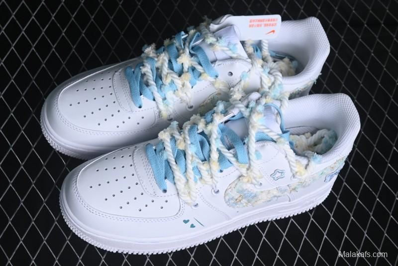 Nike Air Force 1 '07 Low Casual Sneakers with Valentines Day Theme and Blue Bow Detail - CH9999-223