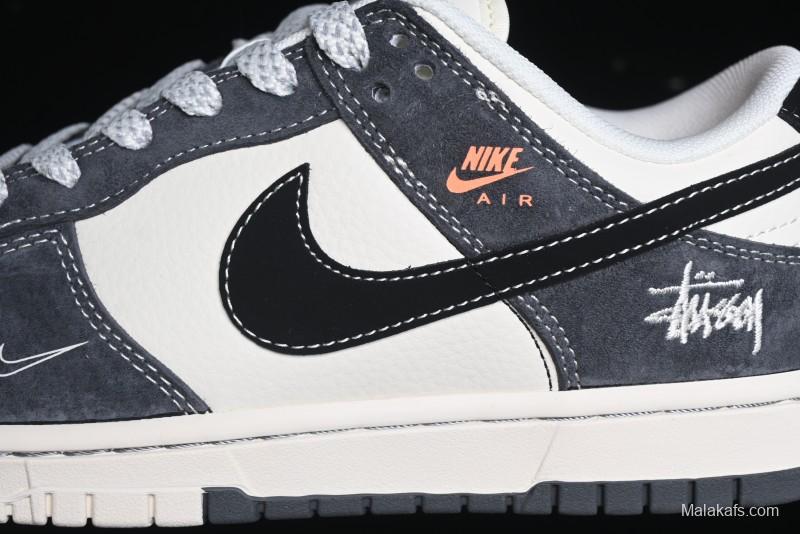 Nike SB Dunk Low Stussy Collaboration Patch Grey Black Black Swoosh Anniversary Custom Low-Top Casual Skate Shoes - MM1089-026