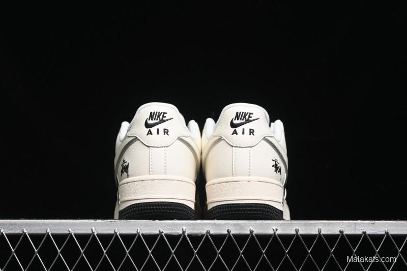 Nike Air Force 1 '07 Low Stussy Collaboration - Black Sail Silver Swoosh Casual Sneakers - XZ6188-729