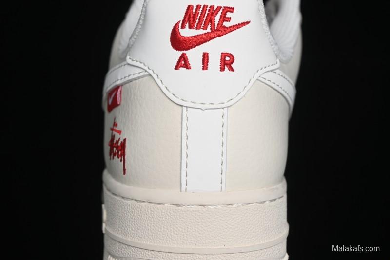 Nike Air Force 1 '07 Low Stussy Collaboration - Double Swoosh Red Tag Low-Top Casual Sneakers - SJ6698-013