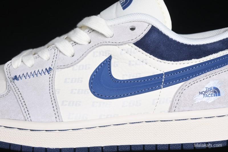 Nike Air Jordan 1 Low AJ1 The North Face Collaboration - Custom High-End Retro Basketball Shoes with Blue Swoosh - DM9188-010