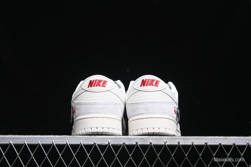 Nike SB Dunk Low Stussy Collaboration - Patchwork Grey White Swoosh Anniversary Custom Low-Top Casual Sneakers - YX5066-218