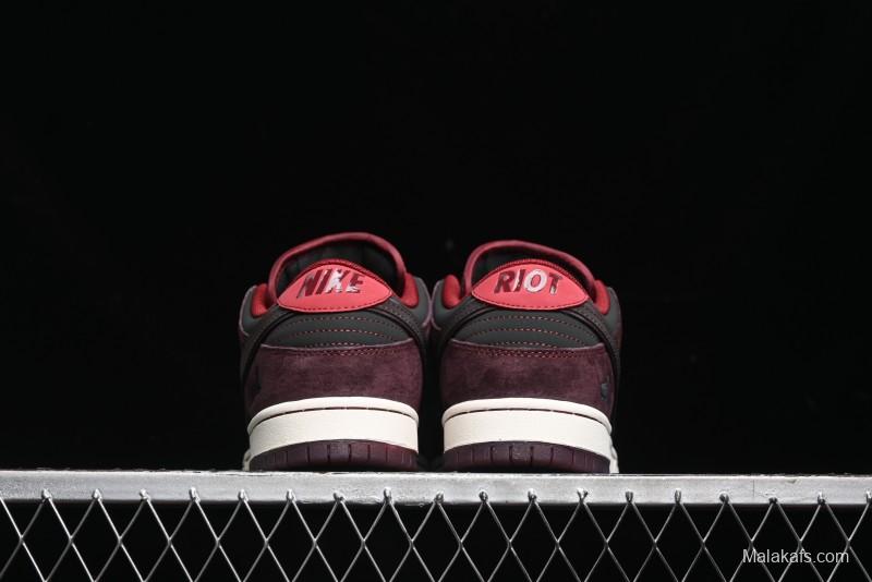Nike SB Dunk Low Bordeaux Red Skate Shoes Collaboration with Riot Skateshop - FZ1289-200