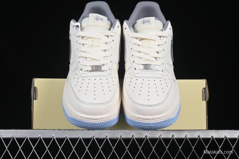 Nike Air Force 1 '07 Low Stussy Collaboration Light Grey Blue Sole Low-Top Casual Sneakers - XS1958-517