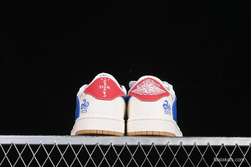 Nike Travis Scott x Fragment Design x Air Jordan 1 Low OG SP AJ1 Snake Year Limited Blue Swoosh Gum Sole Low-top Casual Sneakers - XS3086-011