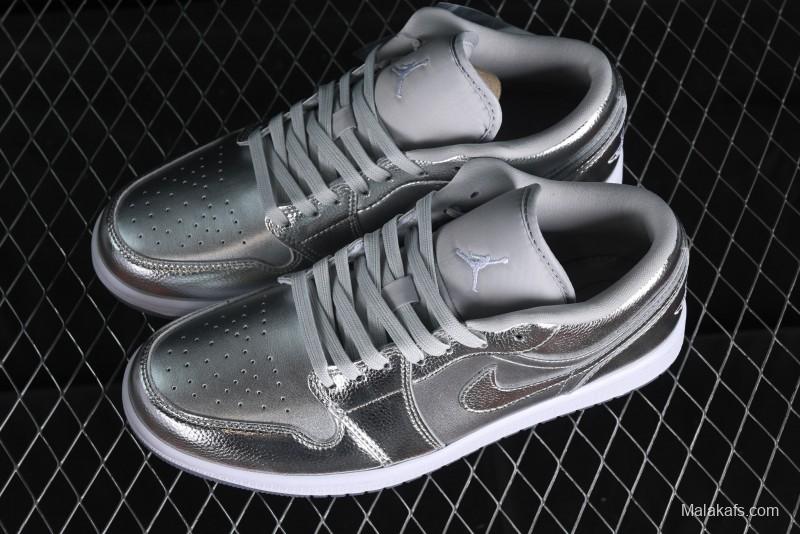 Nike Air Jordan 1 Low "Metallic Silver" Casual Sneakers with Metallic Finish - FN5030-001