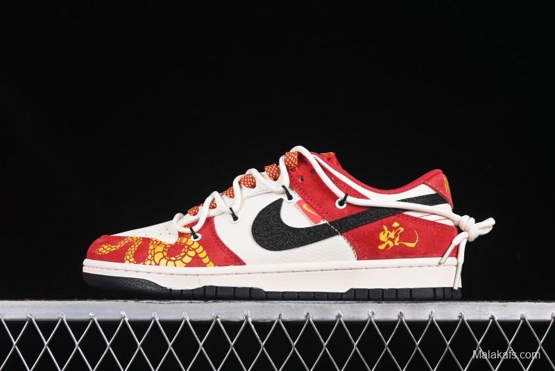 Nike SB Dunk Low Year of the Snake Series White Red Black Swoosh Anniversary High-End Custom Low-Top Casual Skate Shoes - SJ2068-313